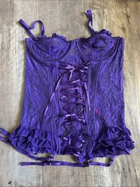 Purple Lace Corset Bustier with Ruffle Hem